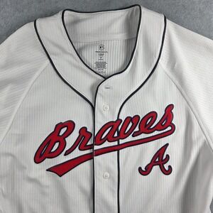 True Fan MLB Atlanta Braves Baseball Jersey Mens Large White Embroidered